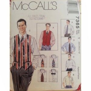 Vintage ©1994 McCalls 7365 - Men's Collared Shirt, Lined Vest, Long & Bow Tie